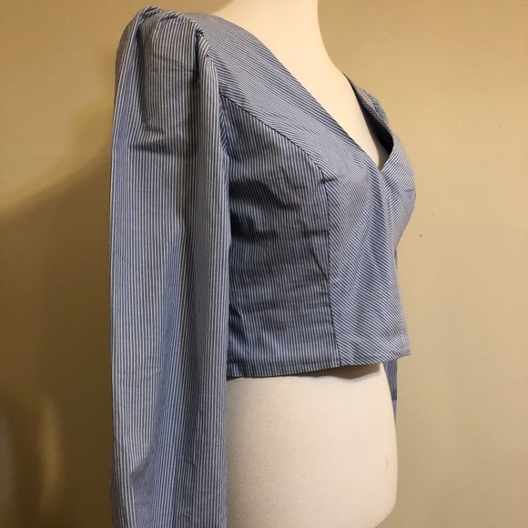 Urban Outfitters Blue Long Sleeve V Neck Crop Top - Picture 7 of 8